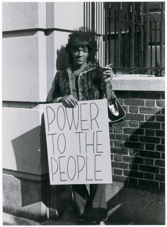 Johnson picketing a hospital to protest treatment of gay and homeless patients, early 1970s. via NY Public Library, found via Timeline